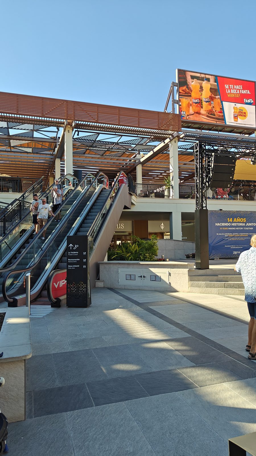 Escalators leading to the upper level of Zenia Boulevard